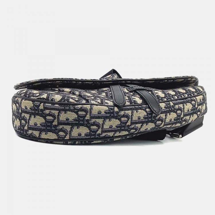 Pre Owned Dior Navy Blue Fabric Oblique Saddle Bag
