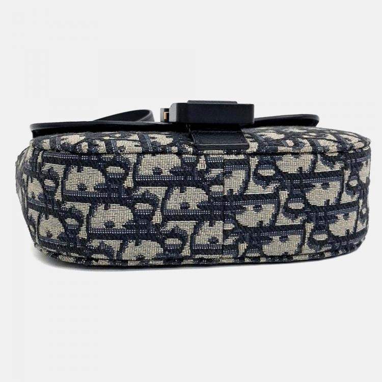 Pre Owned Dior Navy Blue Fabric Oblique Saddle Strap Pouch Crossbody Bag