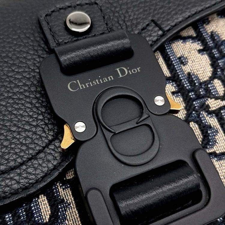 Pre Owned Dior Navy Blue Fabric Oblique Saddle Strap Pouch Crossbody Bag