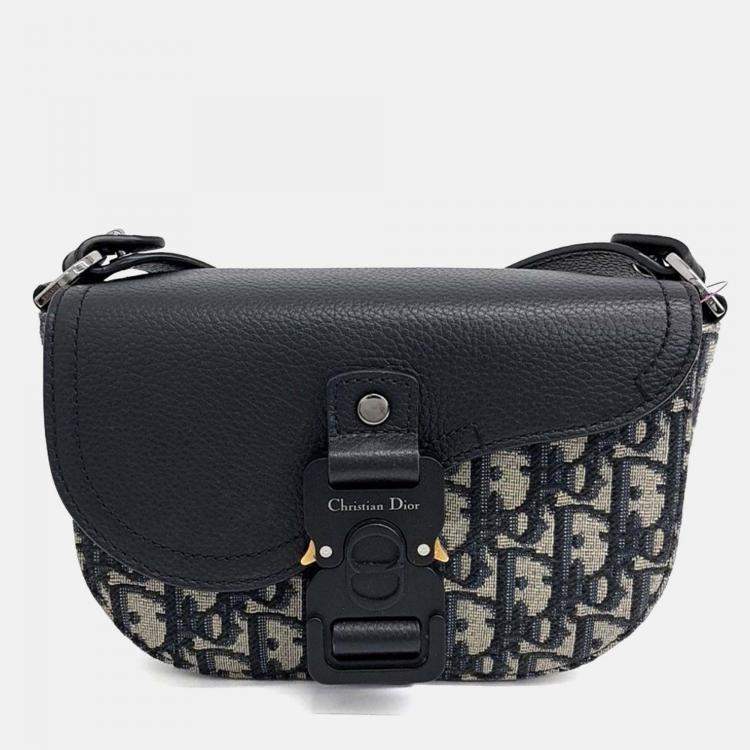 Pre Owned Dior Navy Blue Fabric Oblique Saddle Strap Pouch Crossbody Bag