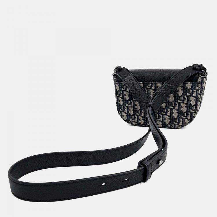 Pre Owned Dior Navy Blue Fabric Oblique Saddle Strap Pouch Crossbody Bag