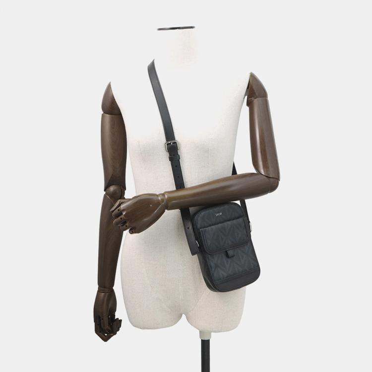 Pre Owned Dior CD Hit The Road Vertical Pouch Shoulder Bag Black CanvasLeather