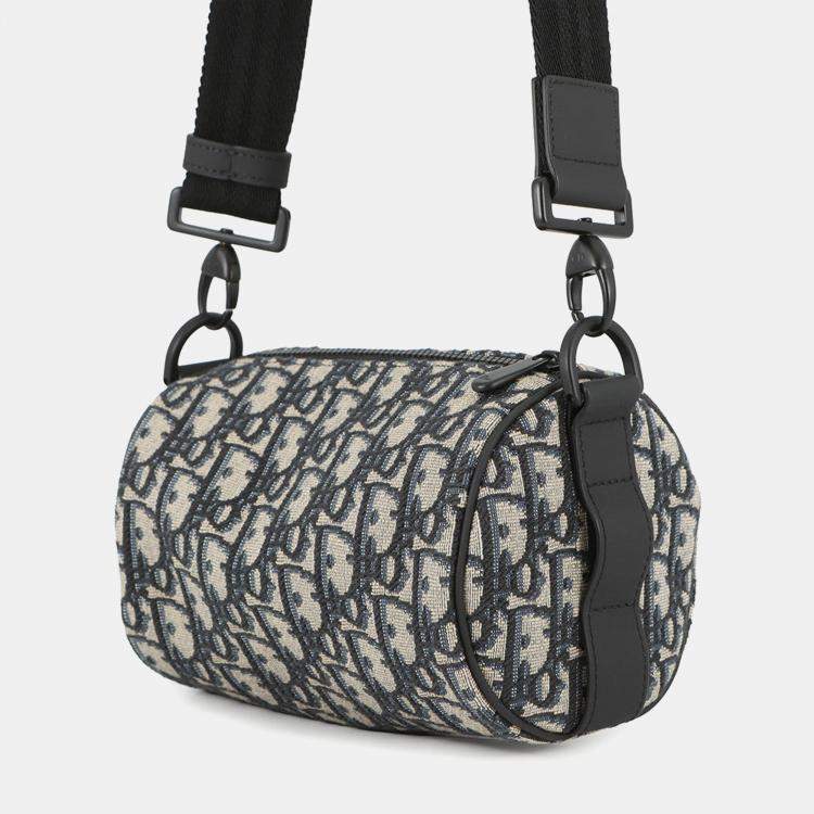 Pre Owned Dior Oblique Roller Shoulder Bag Rabbit Kids Black/Beige Canvas Leather Size Mini