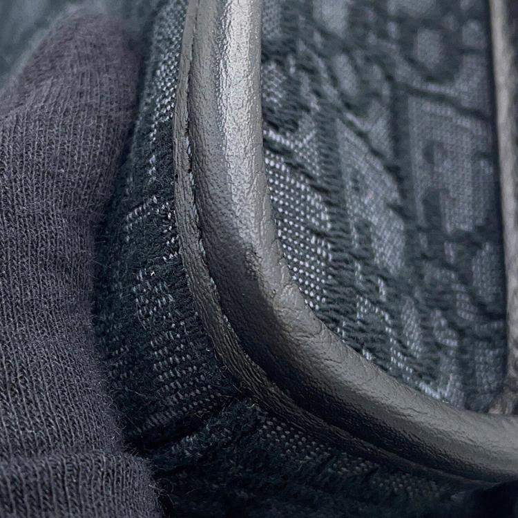 Pre Owned Dior Oblique Safari North-South 2-Way Shoulder Bag Black Canvas Leather Size Mini