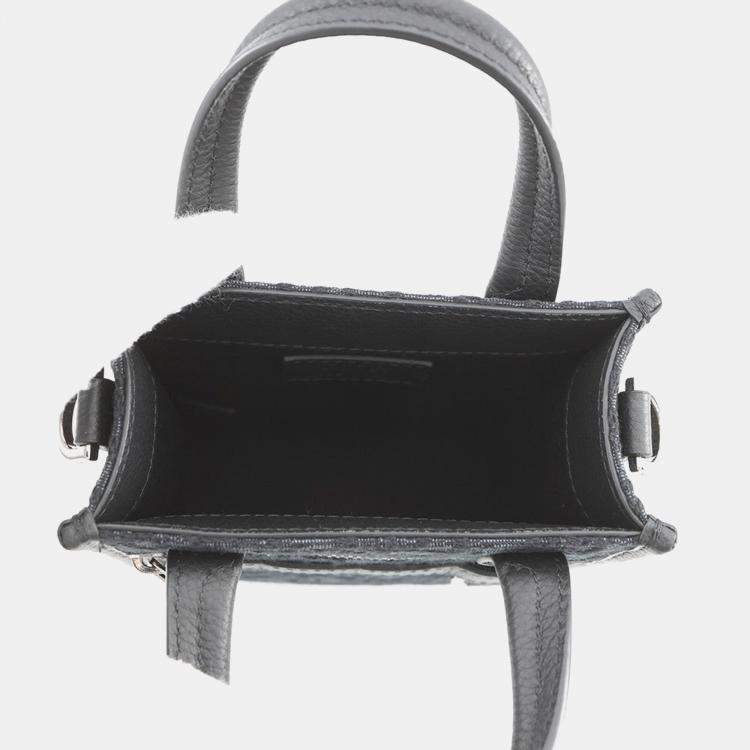 Pre Owned Dior Oblique Safari North-South 2-Way Shoulder Bag Black Canvas Leather Size Mini