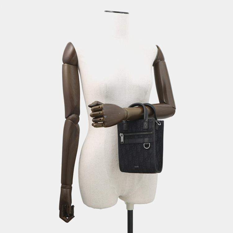 Pre Owned Dior Oblique Safari North-South 2-Way Shoulder Bag Black Canvas Leather Size Mini