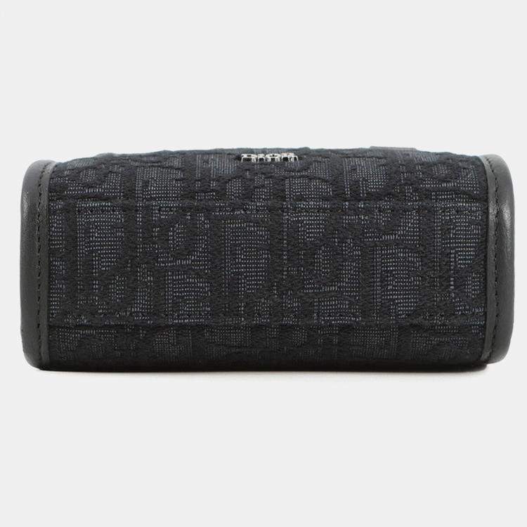 Pre Owned Dior Oblique Safari North-South 2-Way Shoulder Bag Black Canvas Leather Size Mini