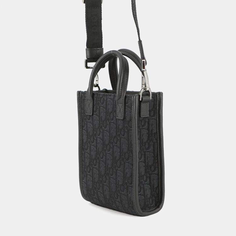 Pre Owned Dior Oblique Safari North-South 2-Way Shoulder Bag Black Canvas Leather Size Mini