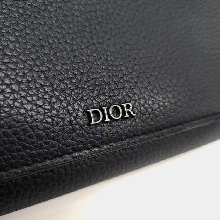 Pre Owned Dior Navy Blue Leather Homme long wallet and crossbody bag 