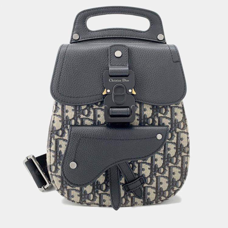 Pre Owned Dior Oblique Gallop Mini Sling Bag Black/Beige Canvas Leather