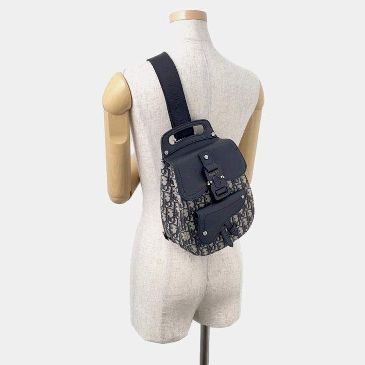 Pre Owned Dior Oblique Gallop Mini Sling Bag Black/Beige Canvas Leather