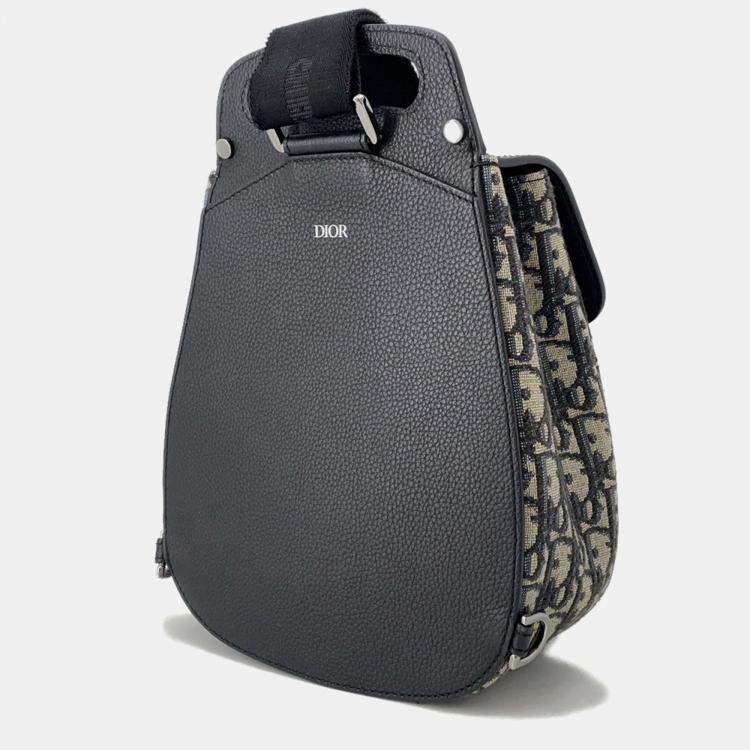 Pre Owned Dior Oblique Gallop Mini Sling Bag Black/Beige Canvas Leather