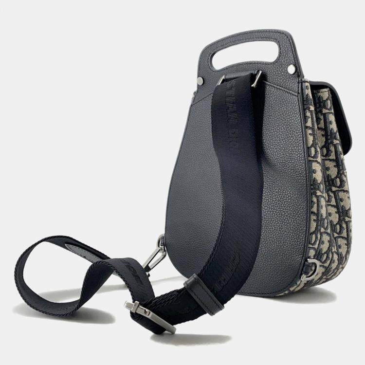 Pre Owned Dior Oblique Gallop Mini Sling Bag Black/Beige Canvas Leather
