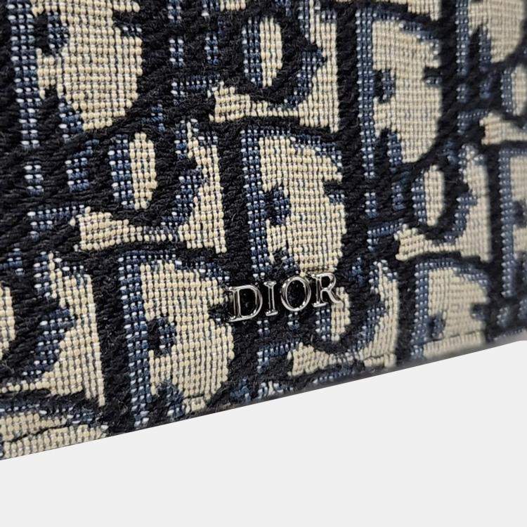 Pre Owned Dior  Homme Oblique Beige/Navy Blue Canvas Card Wallet