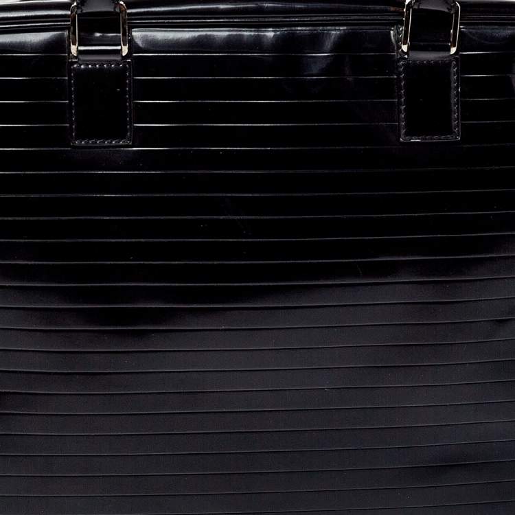 Pre Owned Dior Homme Black Stripped Glossy Leather Document Briefcase 