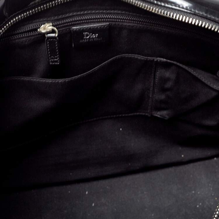 Pre Owned Dior Homme Black Stripped Glossy Leather Document Briefcase 
