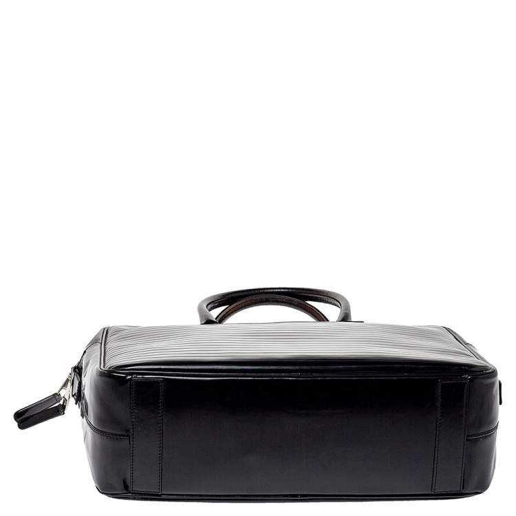 Pre Owned Dior Homme Black Stripped Glossy Leather Document Briefcase 