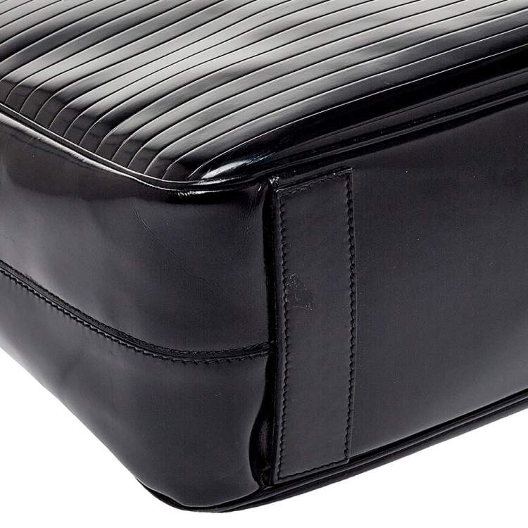 Pre Owned Dior Homme Black Stripped Glossy Leather Document Briefcase 