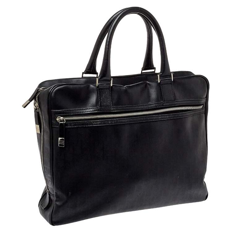 Pre Owned Dior Homme Black Oblique Coated Canvas Document Briefcase