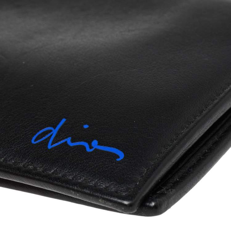 Pre Owned Dior Homme Black Leather Signature Bifold Wallet