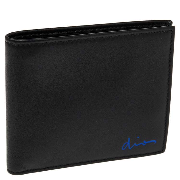 Pre Owned Dior Homme Black Leather Signature Bifold Wallet