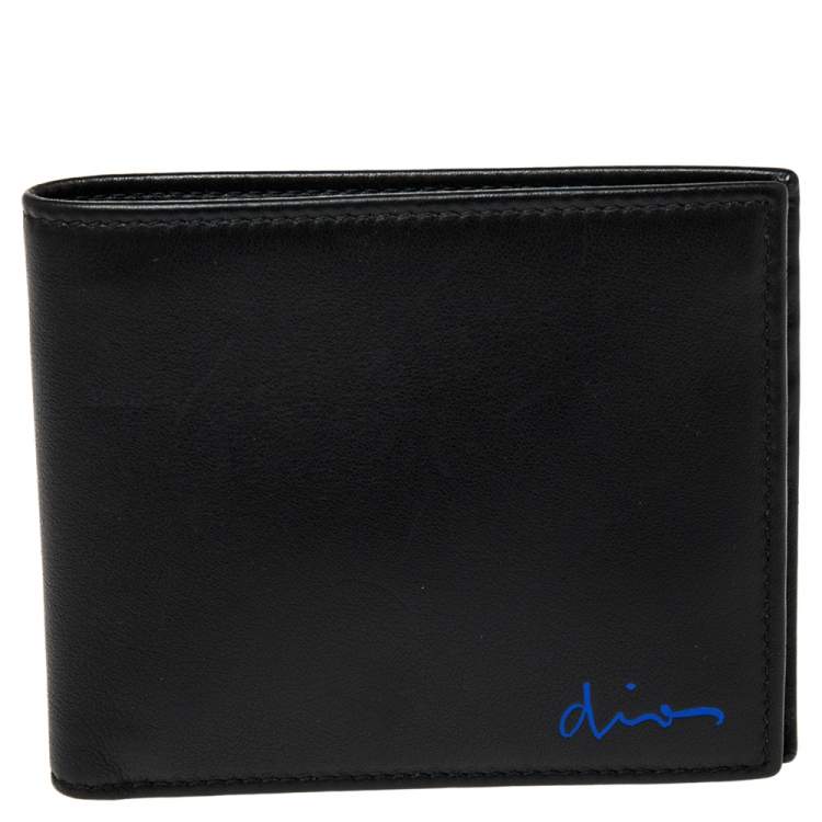Pre Owned Dior Homme Black Leather Signature Bifold Wallet