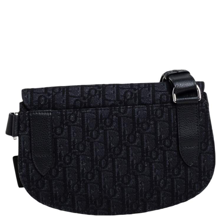 Pre Owned Dior Black Oblique Canvas and Leather Saddle Messenger Bag