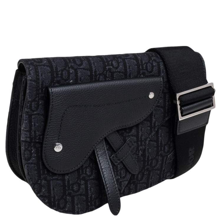 Pre Owned Dior Black Oblique Canvas and Leather Saddle Messenger Bag