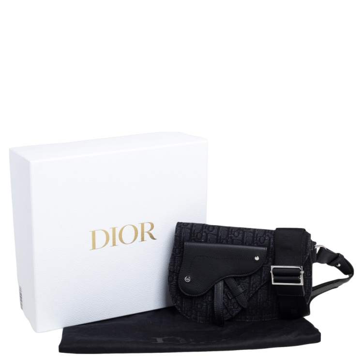 Pre Owned Dior Black Oblique Canvas and Leather Saddle Messenger Bag