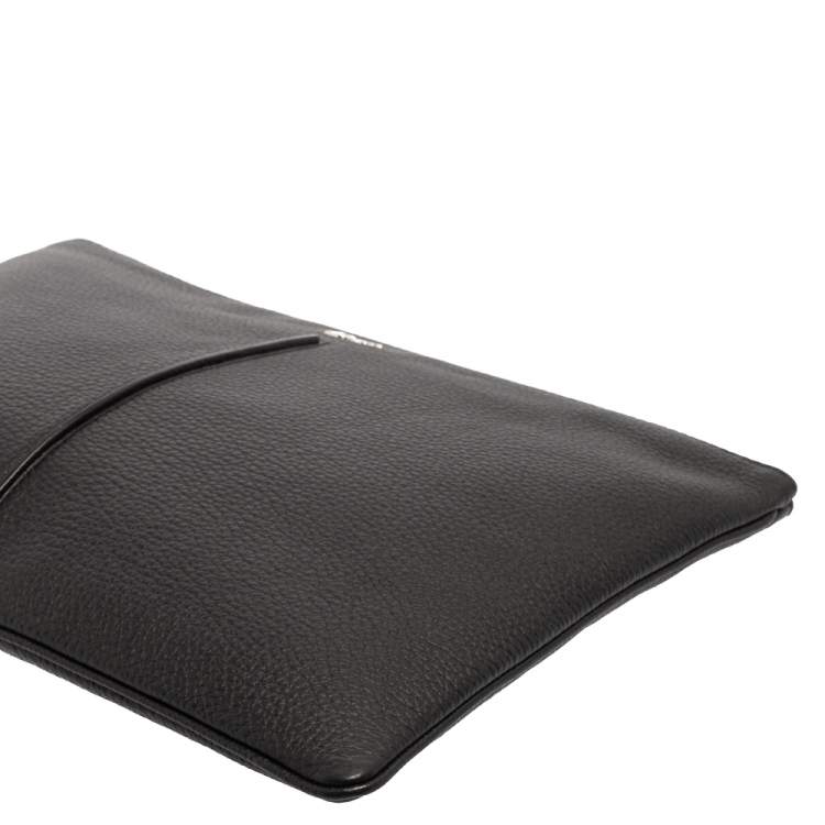Pre Owned Dior Black Grained Leather Top Zip Slim Clutch