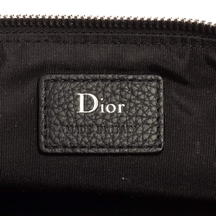 Pre Owned Dior Black Grained Leather Top Zip Slim Clutch