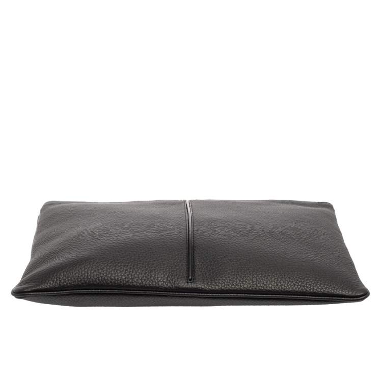 Pre Owned Dior Black Grained Leather Top Zip Slim Clutch