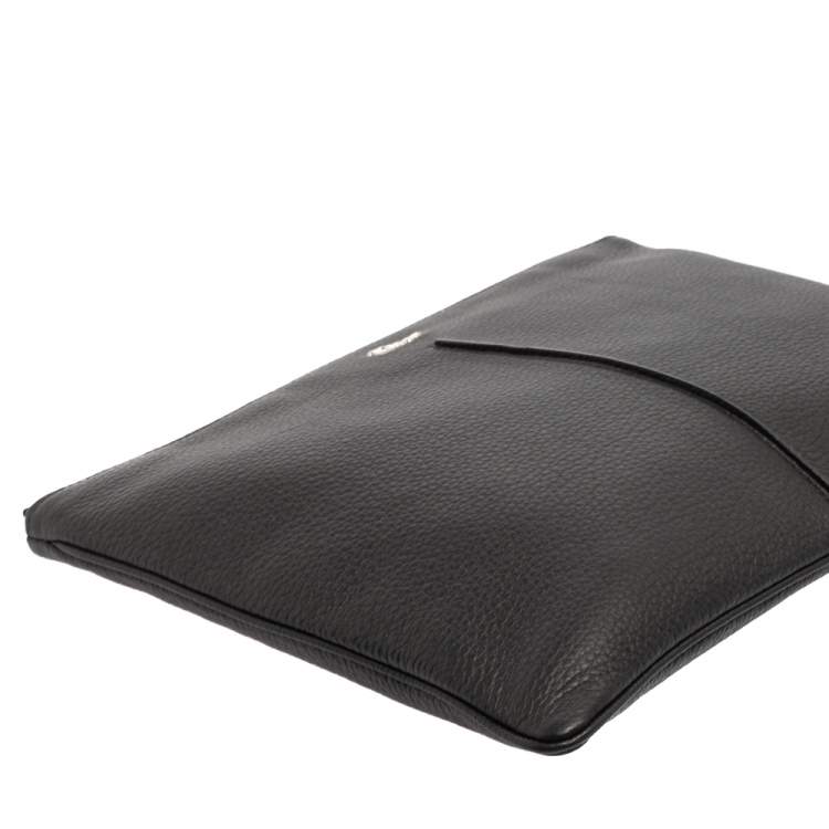 Pre Owned Dior Black Grained Leather Top Zip Slim Clutch