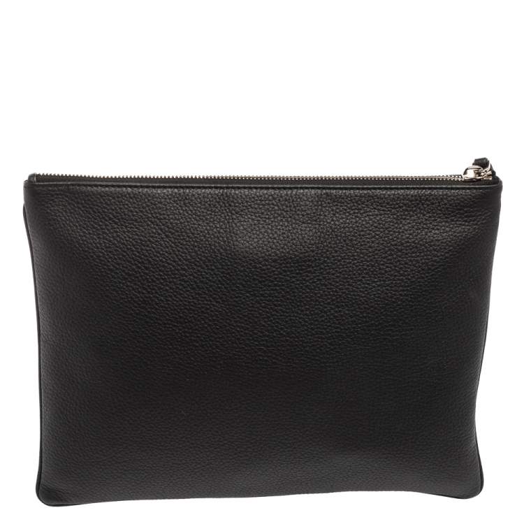Pre Owned Dior Black Grained Leather Top Zip Slim Clutch