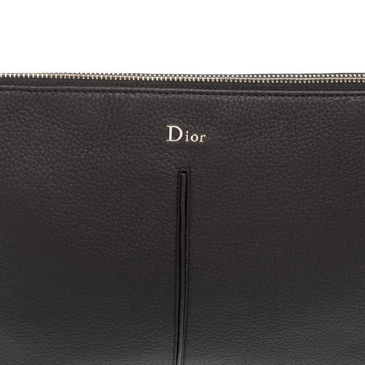 Pre Owned Dior Black Grained Leather Top Zip Slim Clutch