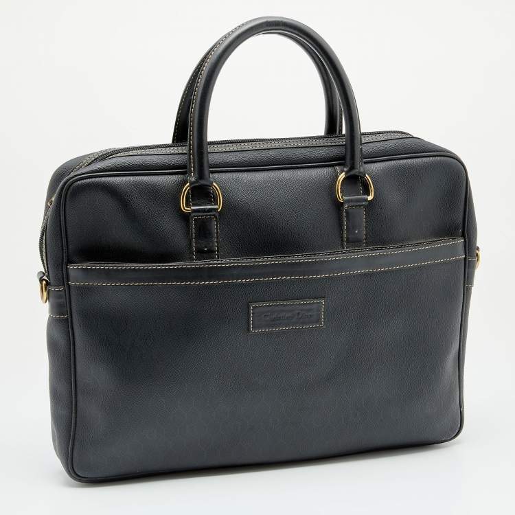 Pre Owned Dior Black Honeycomb Coated Canvas and Leather Vintage Briefcase 