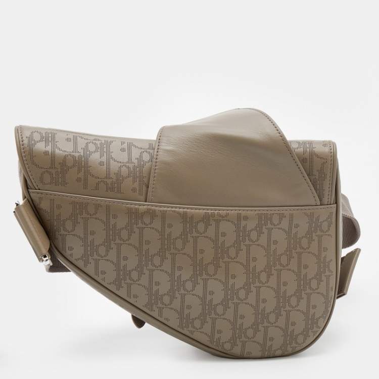 Pre Owned Dior Grey Perforated Oblique Leather Saddle Body Bag