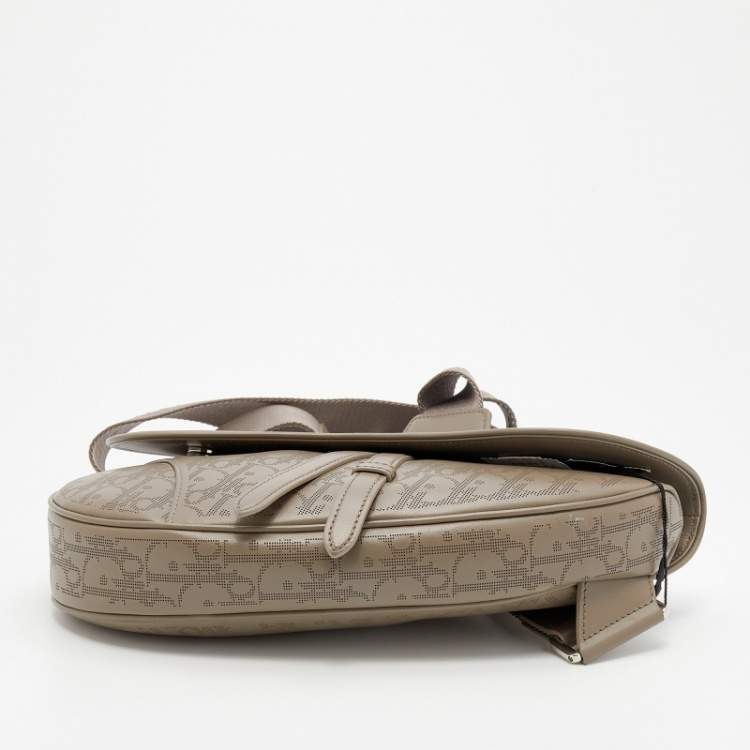 Pre Owned Dior Grey Perforated Oblique Leather Saddle Body Bag