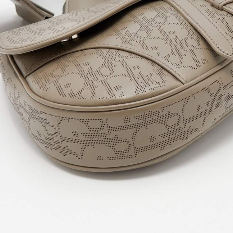 Pre Owned Dior Grey Perforated Oblique Leather Saddle Body Bag