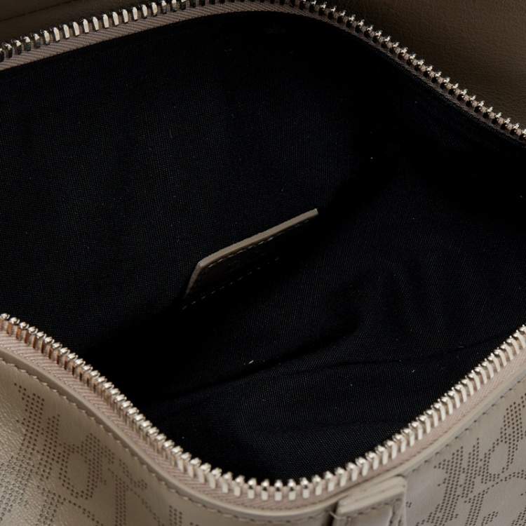 Pre Owned Dior Grey Perforated Oblique Leather Saddle Body Bag