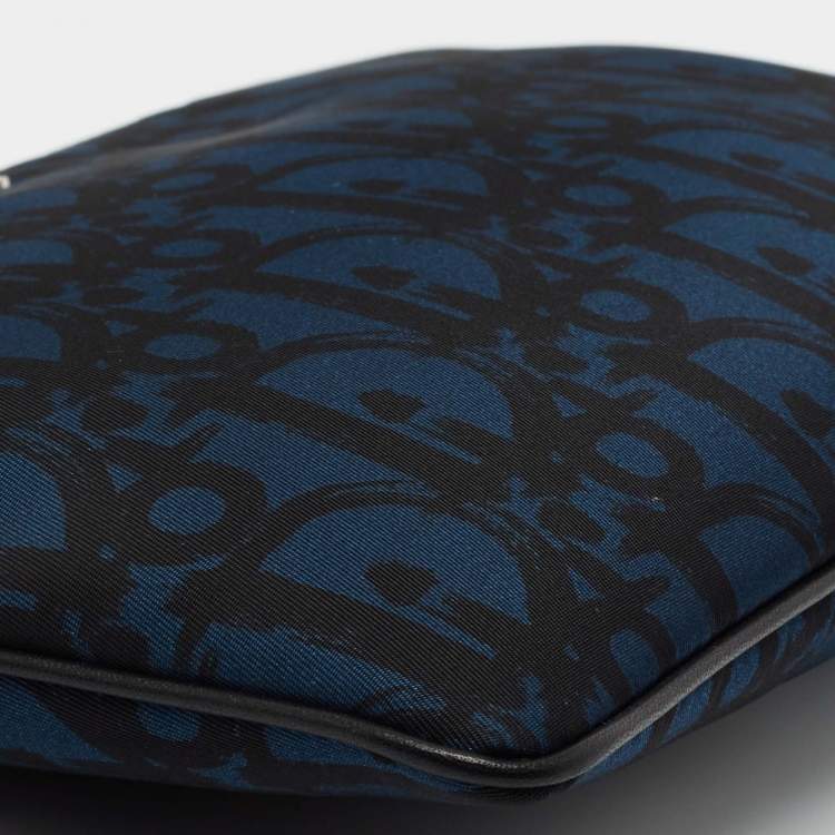 Pre Owned Dior Blue/Black Oblique Print Nylon Zip Pouch