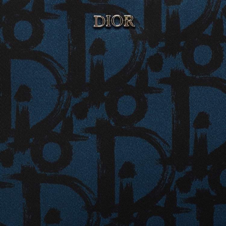 Pre Owned Dior Blue/Black Oblique Print Nylon Zip Pouch