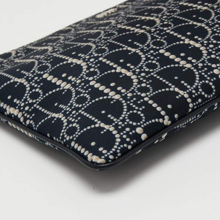 Pre Owned Dior Blue Oblique Print Nylon and Leather Zip Pouch