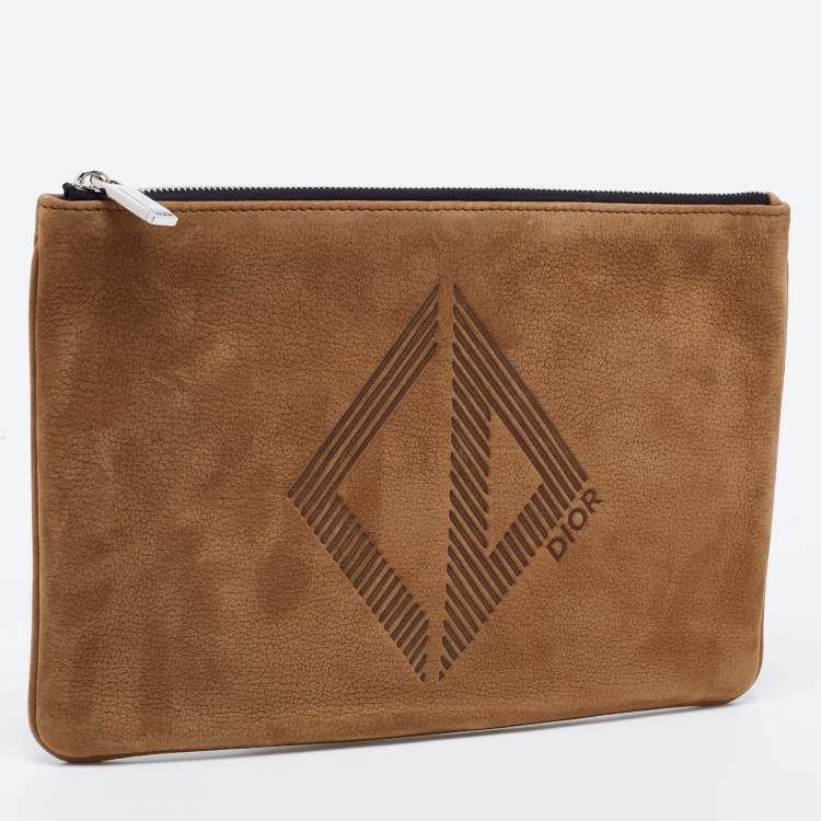Pre Owned Dior Tan Nubuck Zip Pouch