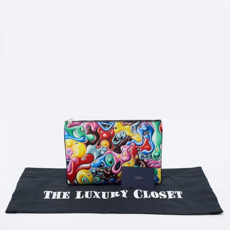 Pre Owned Dior X Kenny Scharf Multicolor Nylon and Leather Zip Pouch