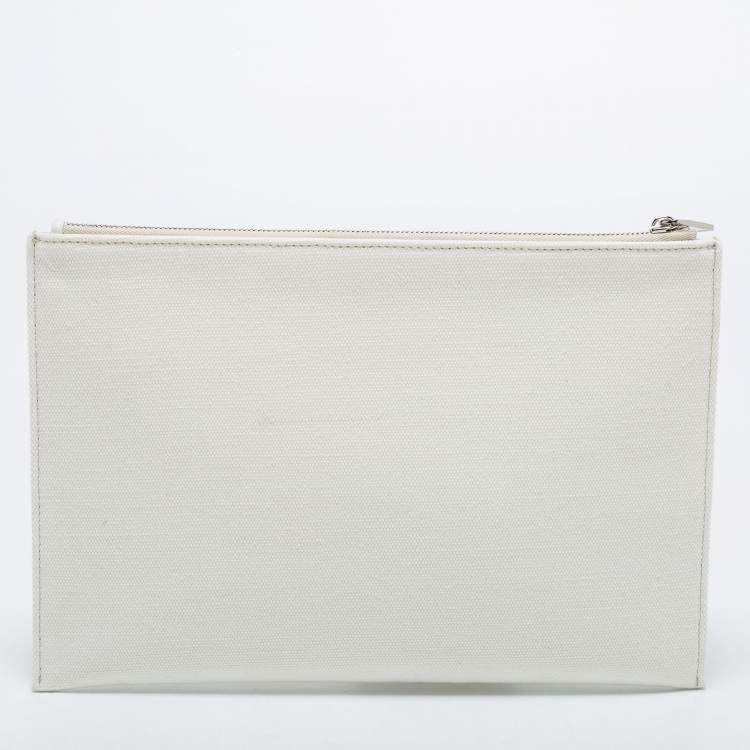 Pre Owned Dior White Floral Print Canvas 30 Avenue Montaigne Zip Pouch