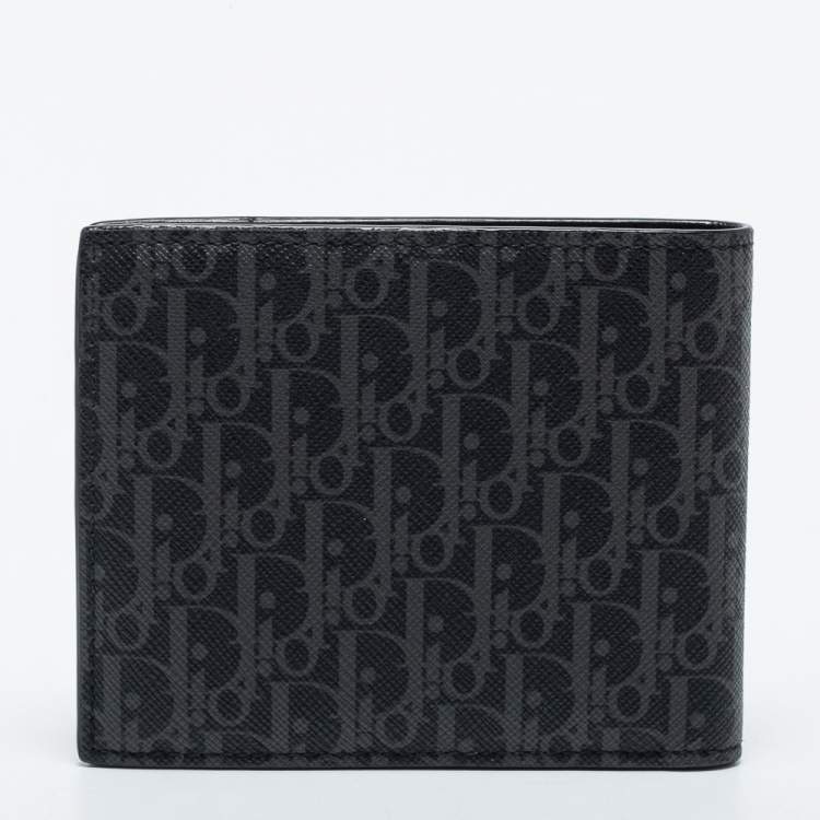 Pre Owned Dior Homme Black Oblique Coated Canvas Bifold Compact Wallet