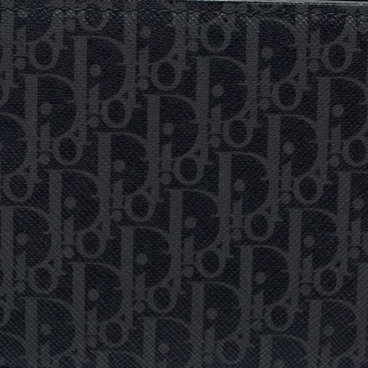 Pre Owned Dior Homme Black Oblique Coated Canvas Bifold Compact Wallet