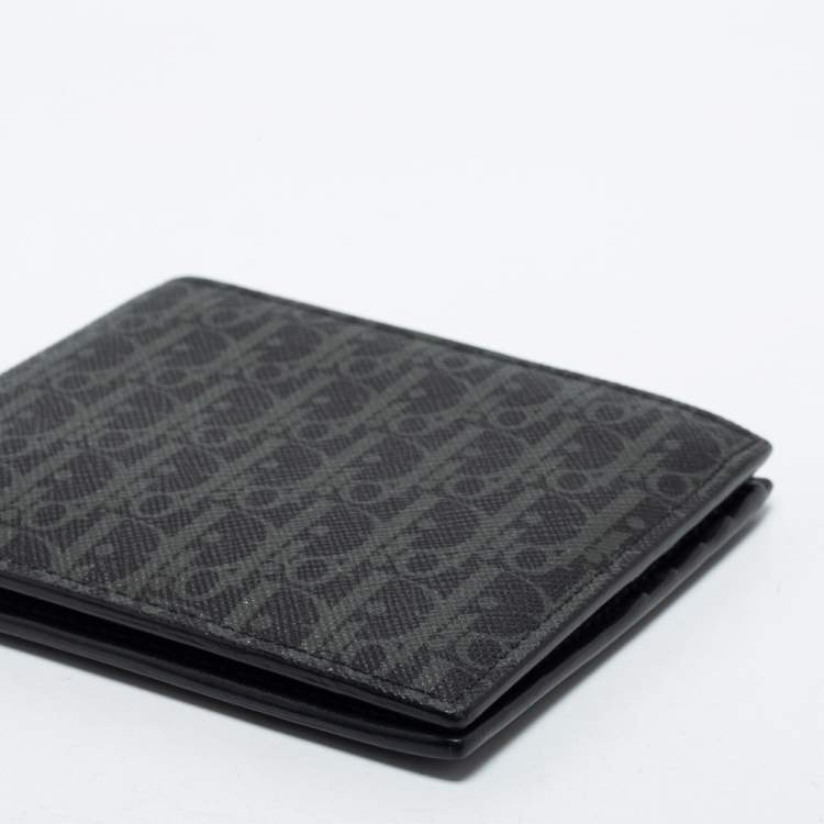 Pre Owned Dior Homme Black Oblique Coated Canvas Bifold Compact Wallet