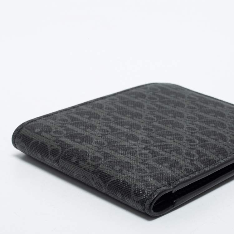Pre Owned Dior Homme Black Oblique Coated Canvas Bifold Compact Wallet
